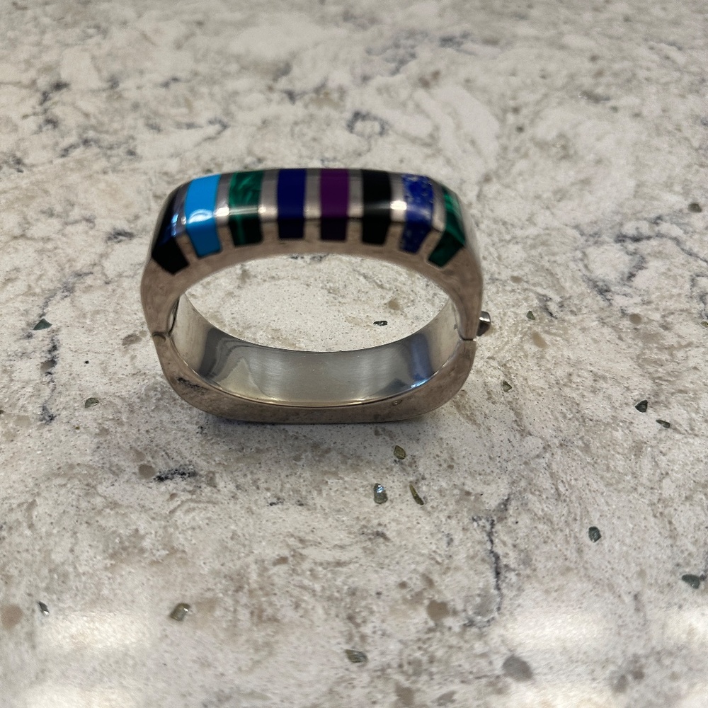 Multicolor Inlay Silver Band - Picture 2 of 12